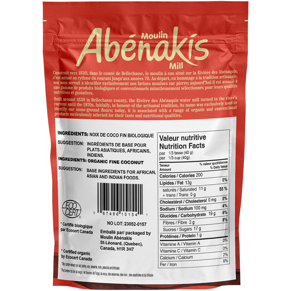 Noix de coco fine biologique Noix de coco fine 100% biologique - Moulin Abénakis
