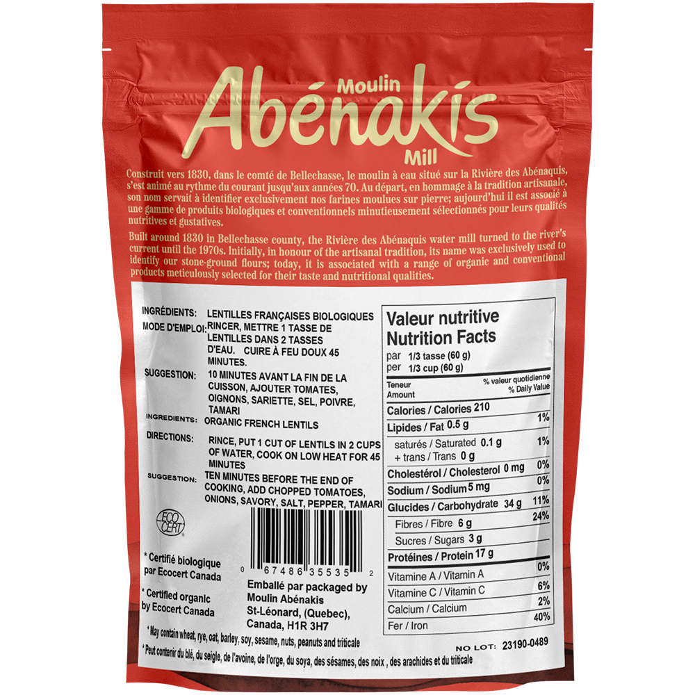 Lentilles françaises biologiques Lentilles françaises 100% biologiques - Moulin Abénakis
