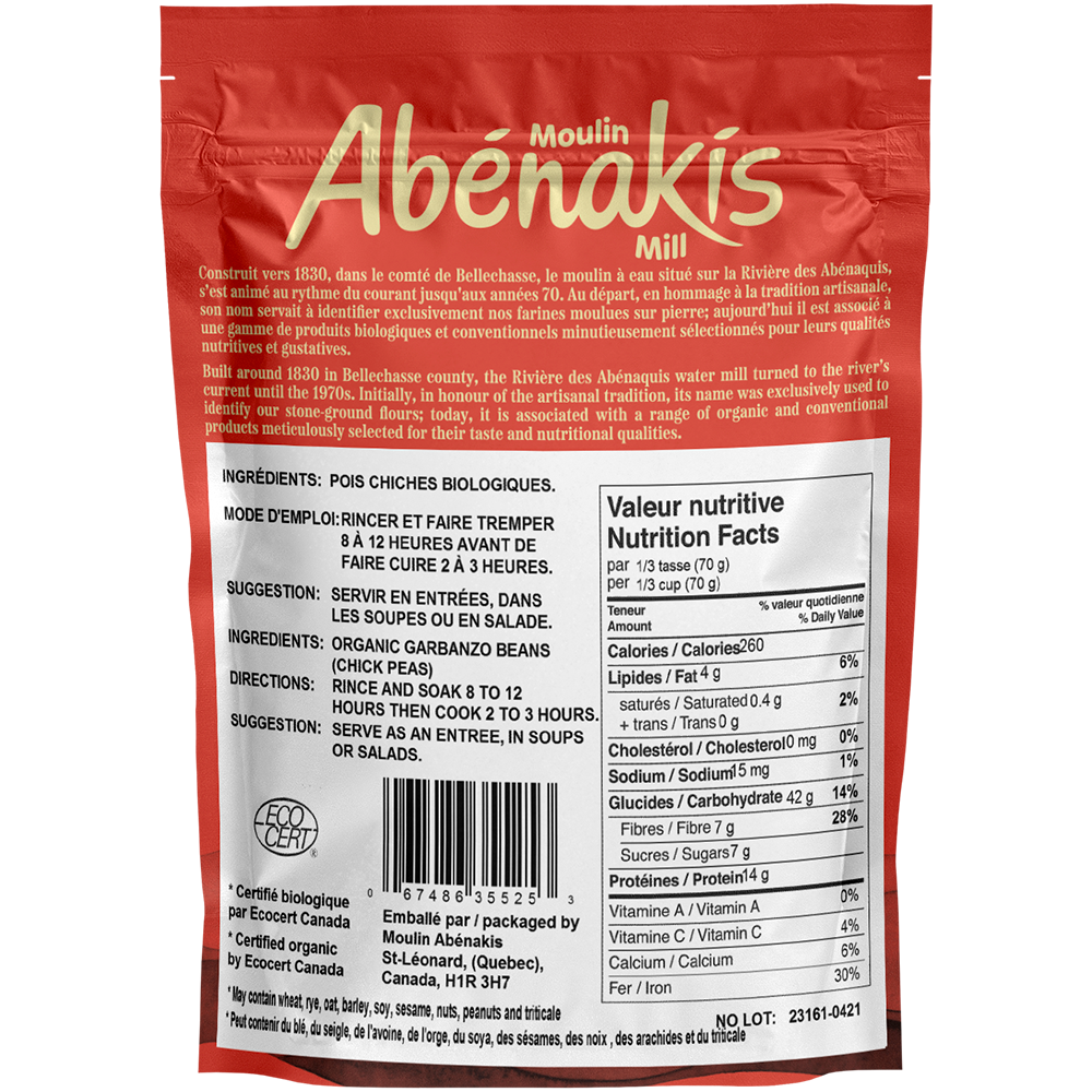 Pois chiches biologiques Pois chiches 100% biologiques - Moulin Abénakis