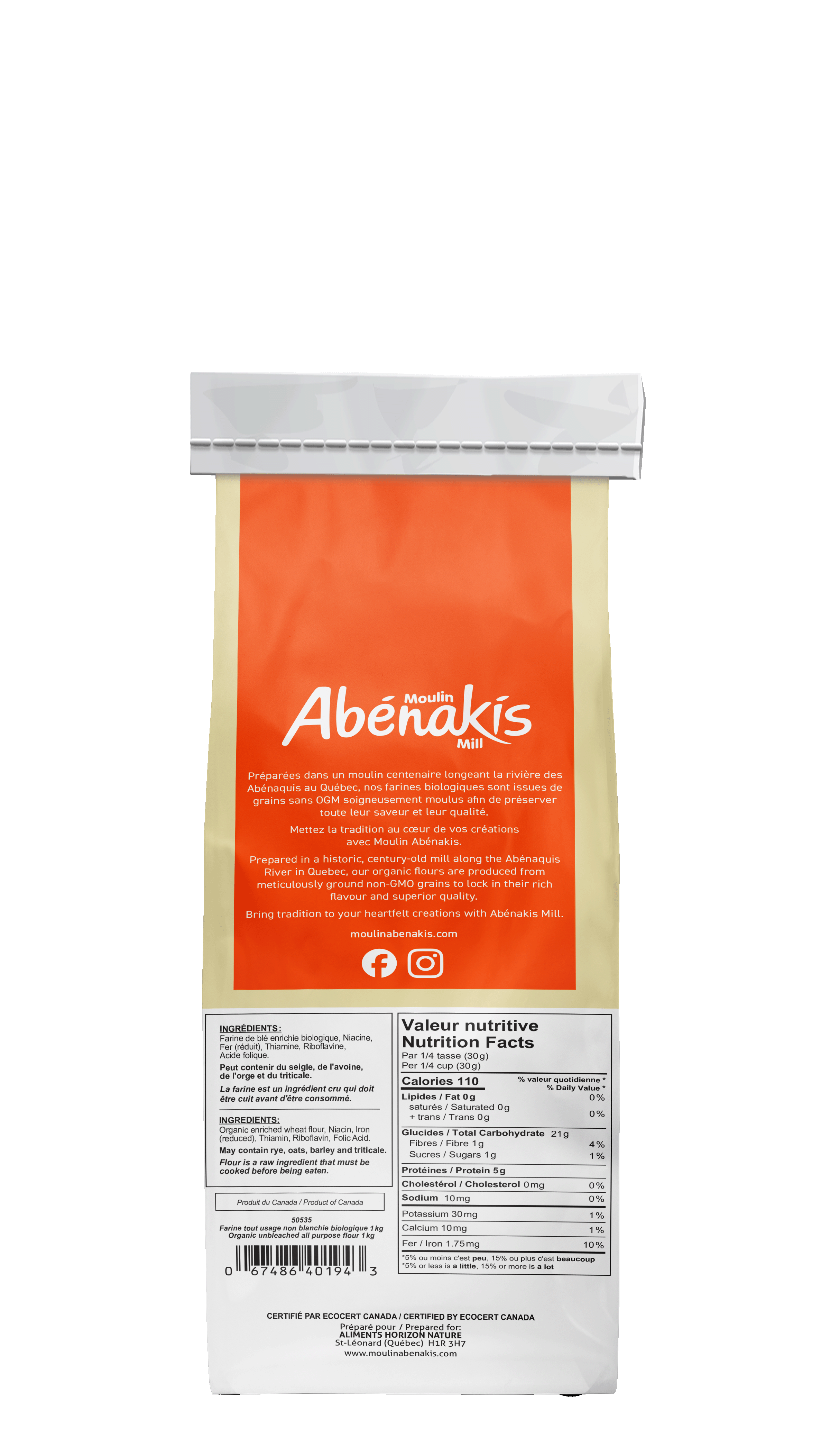 Farine tout usage non blanchie biologique