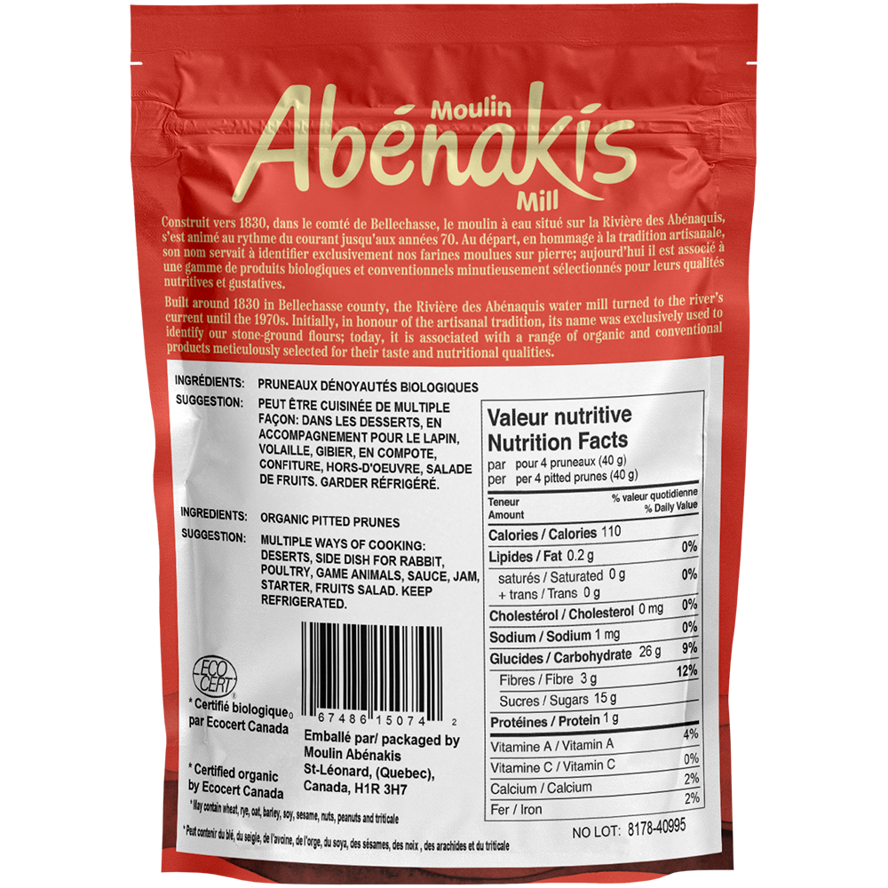 Pruneaux dénoyautés 100% biologiques - Moulin Abénakis