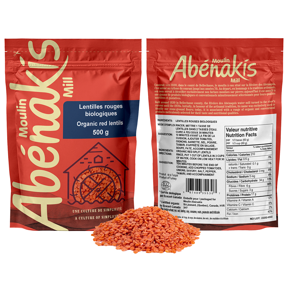 Lentilles rouges 100% biologiques - Moulin Abénakis