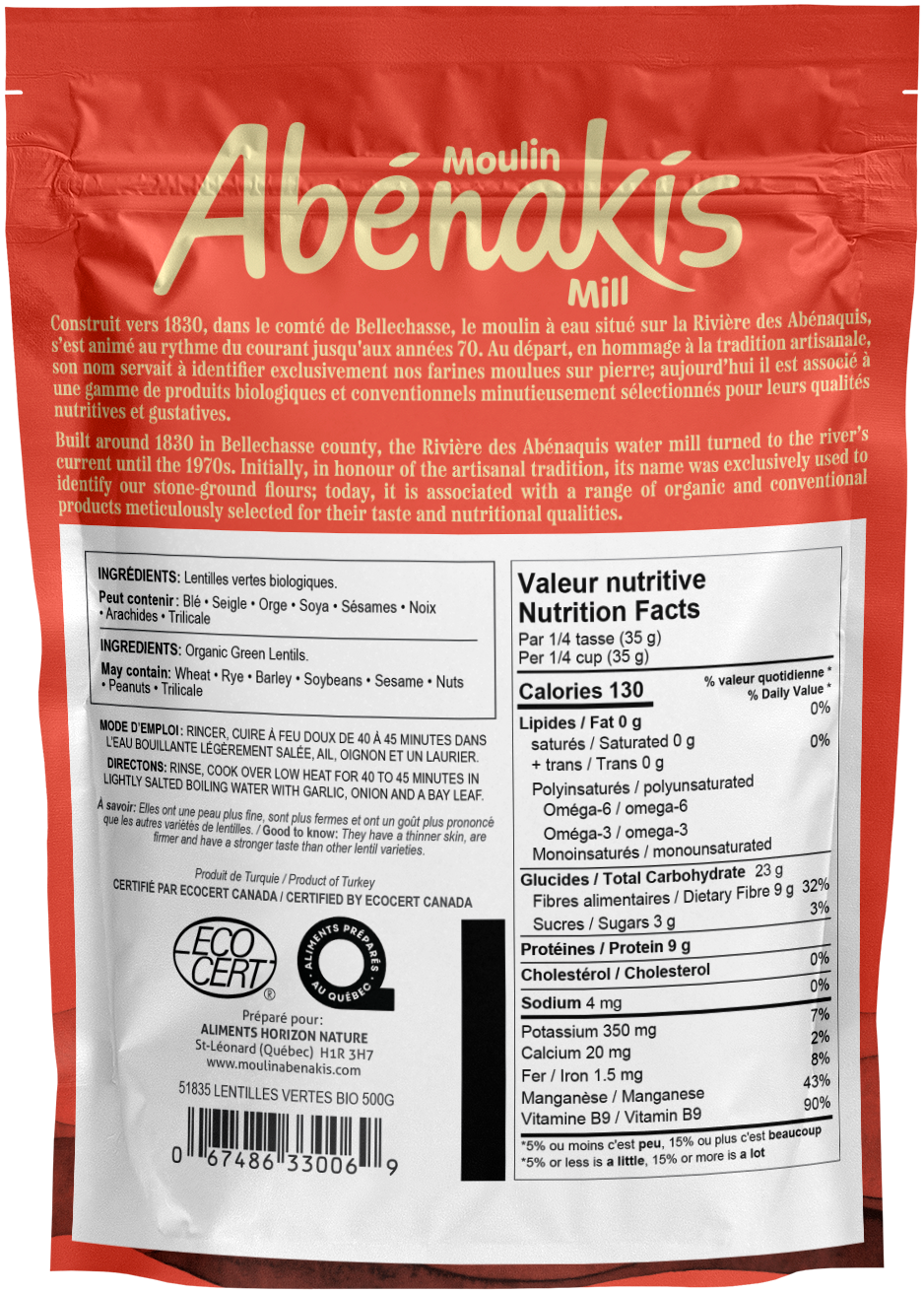 Lentilles vertes biologiques