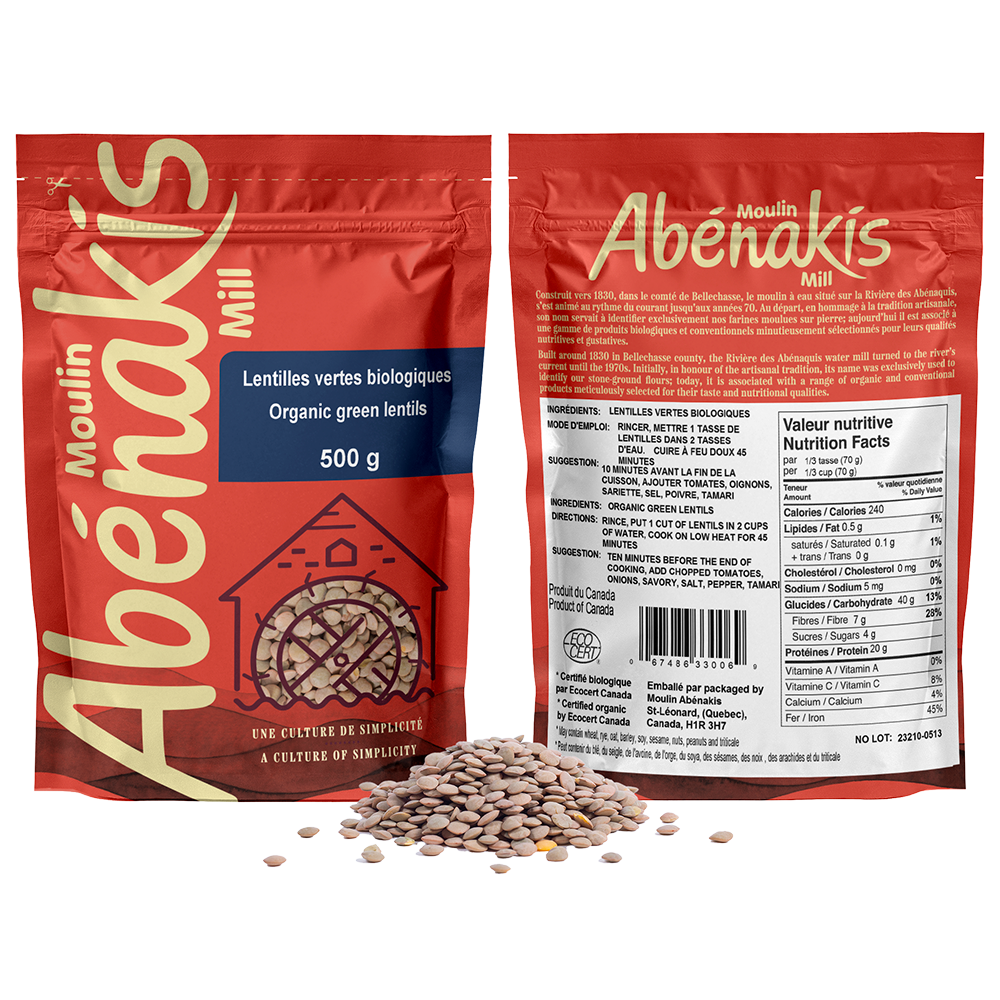 Lentilles vertes 100% biologiques - Moulin Abénakis