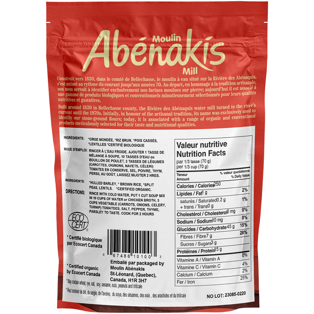 Mélange à soupe 100% biologique - Moulin Abénakis